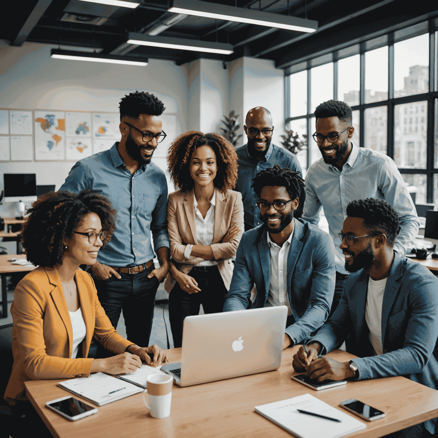 Diverse Gruppe von Programmierlehrern, die in einem modernen Büro zusammenarbeiten