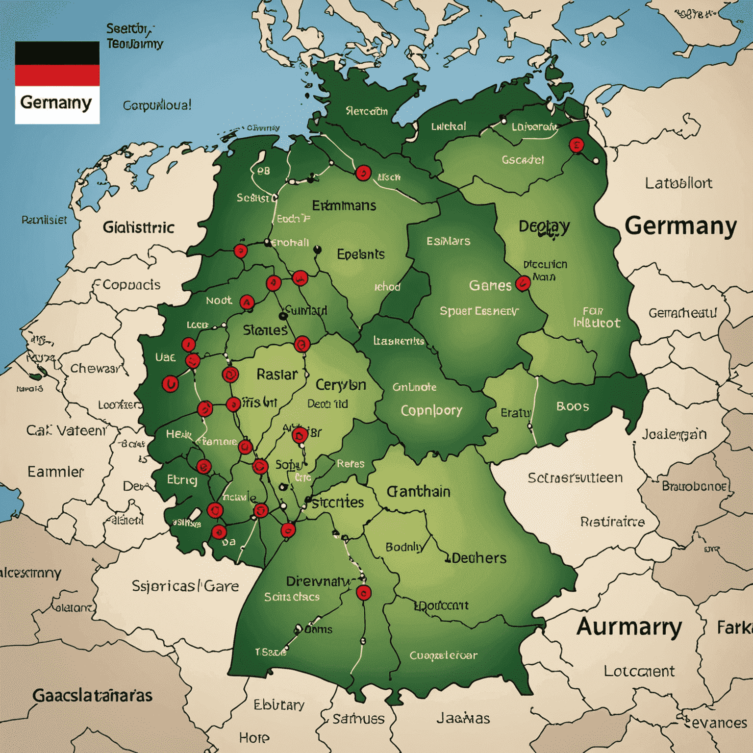 Eine Karte von Deutschland mit Markierungen für verschiedene Coding Bootcamp Standorte